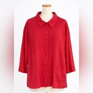 Cotton LOGO by Lori Goldstein Red Button Down Shirt swimsuit, cover-up